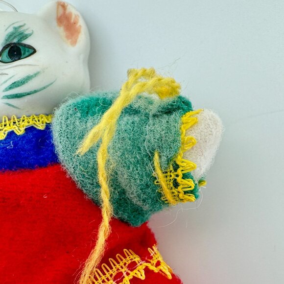 Vintage Department 56 Cat Ornament Ceramic Head Plush Body Christmas Kitty - Picture 6 of 7